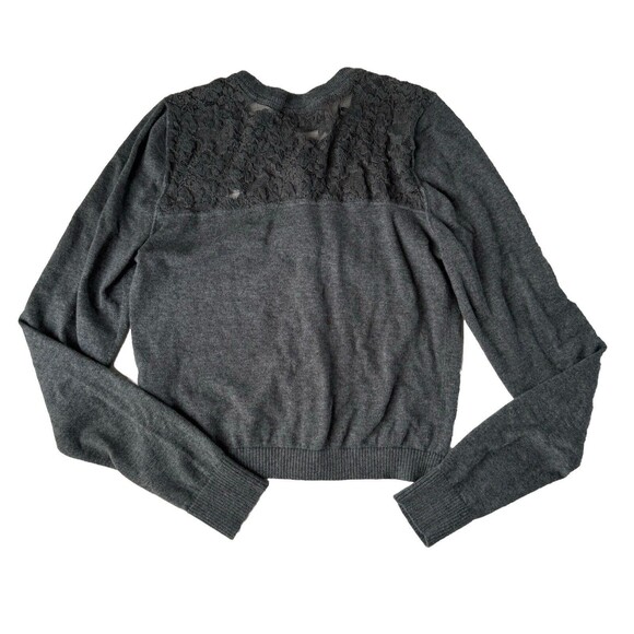 Abercrombie & Fitch Sweater Women’s Medium Gray Crop Cardigan Logo Lace Accent - Picture 2 of 14